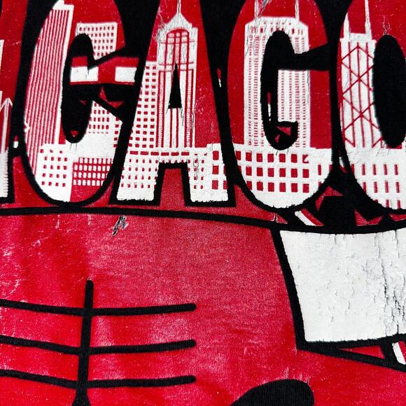 VTG 90s Chicago Bulls 23 Spellout Skyline T Shirt Pro Tag 3XL Jordan USA NBA - Picture 4 of 11